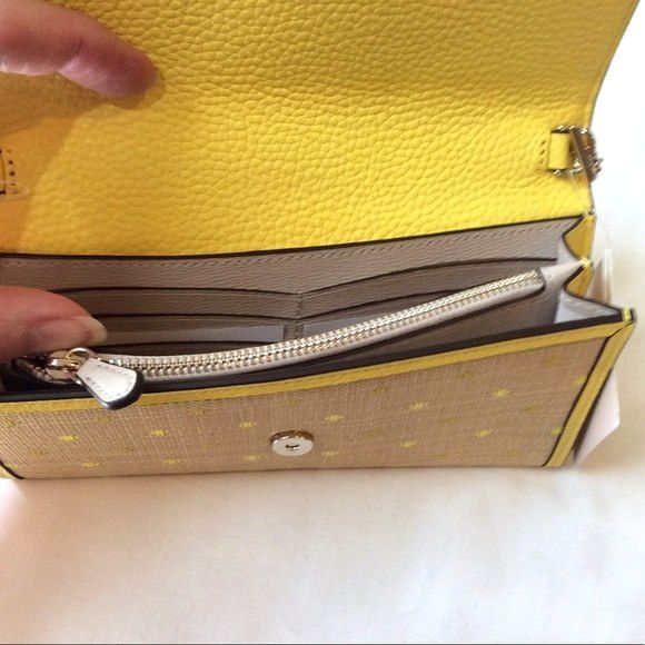 kate spade Raffia Crossbody Bag Yellow Dots Top Handle Roulette Convertible New - Picture 5 of 7